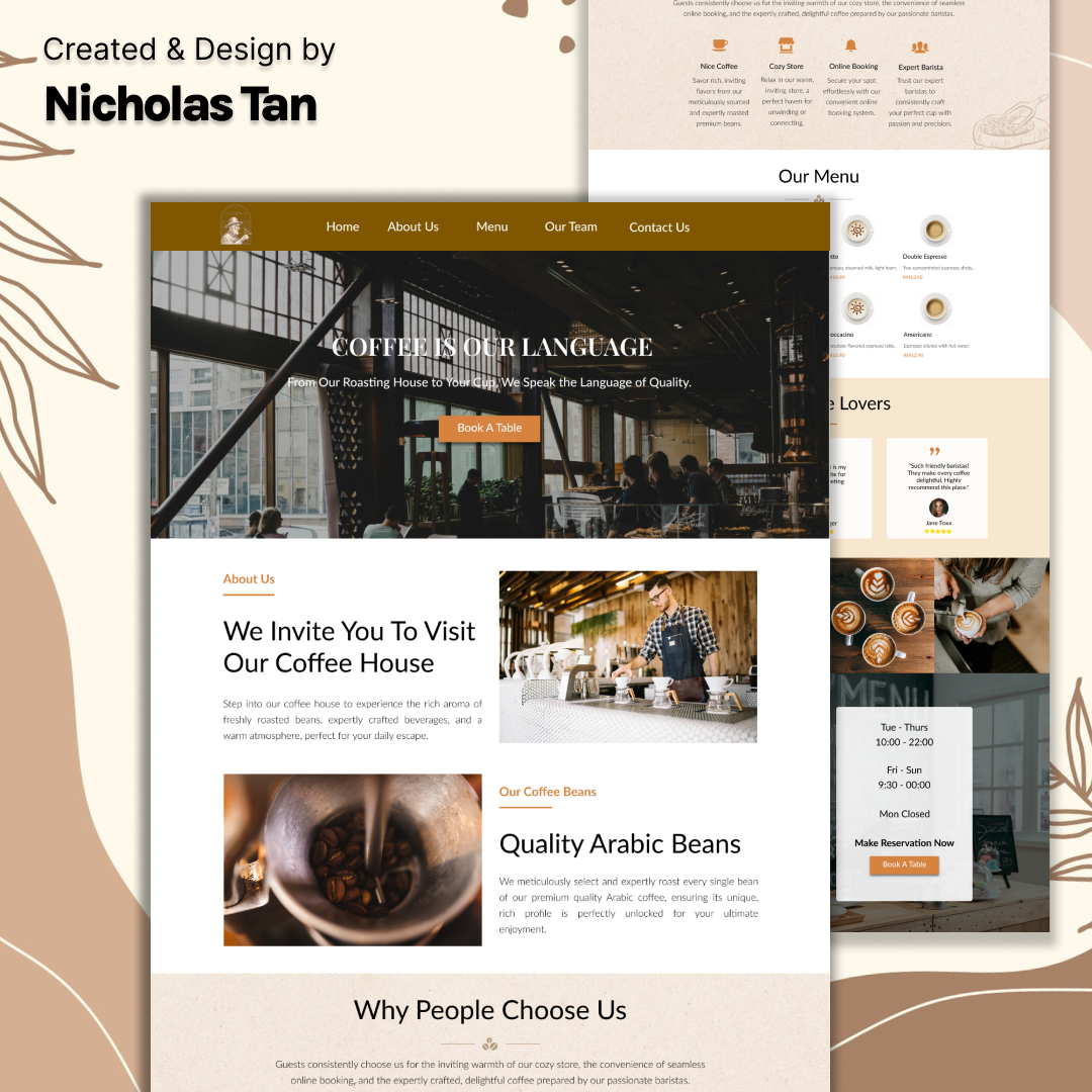 Home (Nicholas Tan Funnels) 12 Cafe web design mock up nicholastanfunnels